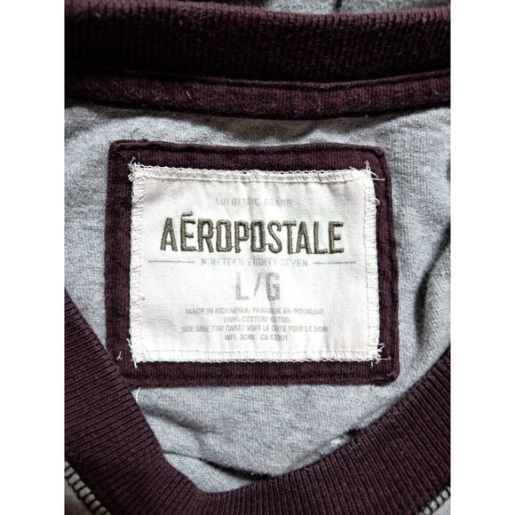 Aeropostale Mens Raglan Graphic T-Shirt Size L Gray & Burgundy - Picture 2 of 8
